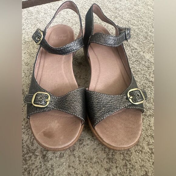 Dansko Women's Joanie Pewter Gray Leather Strappy Ankle Sandals 40 - Picture 1 of 6